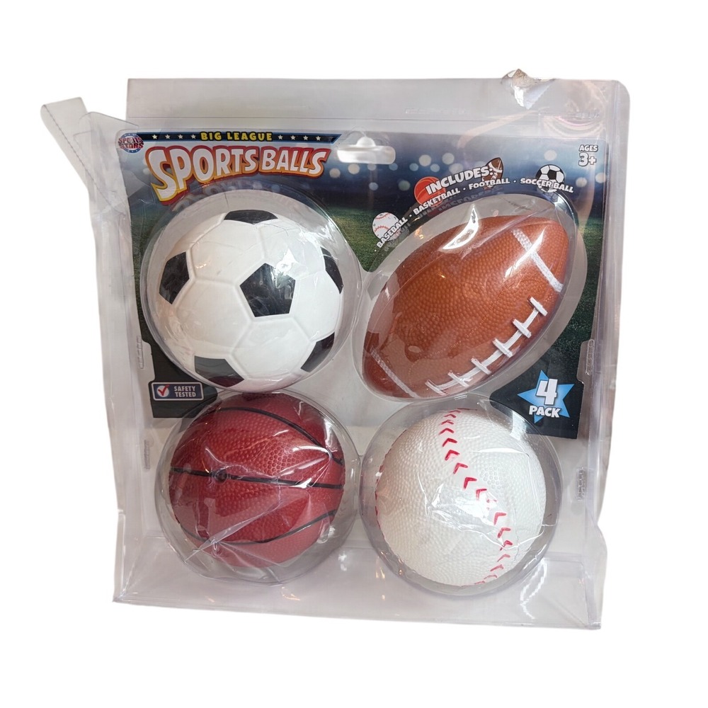 Big League Sports Stars 4 Pack Foam Balls Baseball Basketball Football Soccer